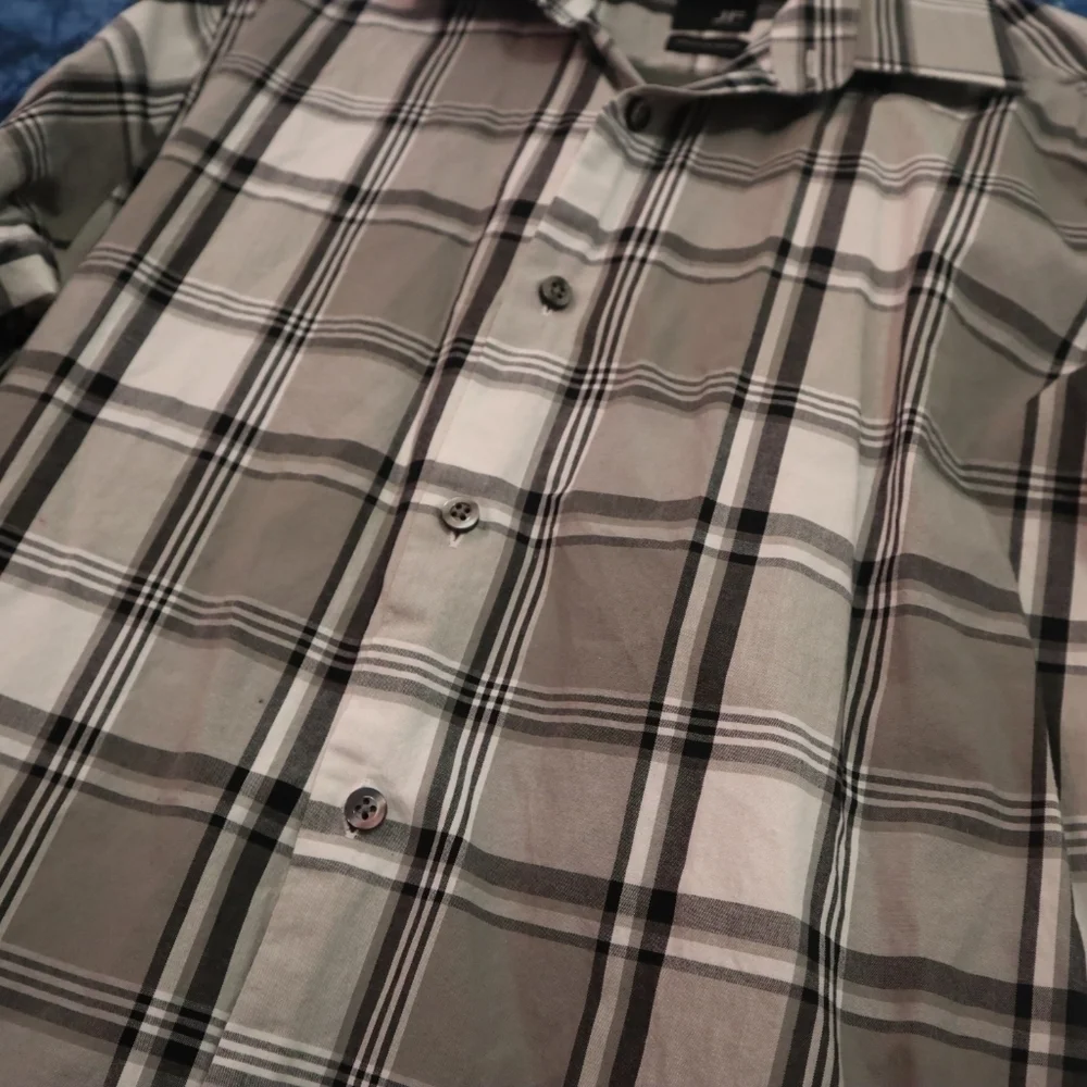 LAST CHANCE - PLAID BUTTONDOWN S Mens J Ferrar Black Grey White Academia Casual - Picture 3 of 7
